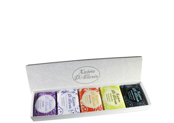 CAIXA REGALO 5 XABÓNS CON LEITE DE BURRA FRAGRANCIAS VARIADAS